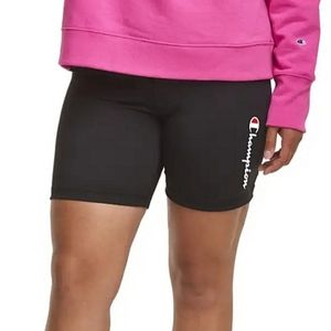 Champion Bike Shorts Black w/ Logo Graphic Athletic Moisture Wicking Size 2X